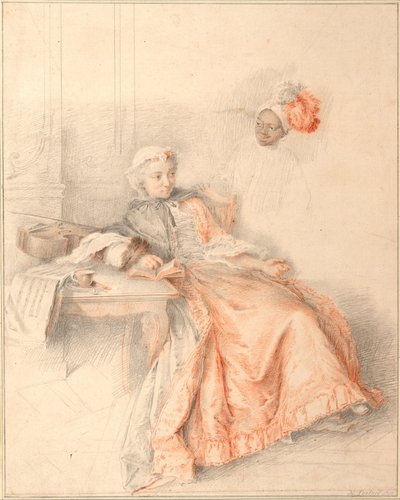 Jeune femme lisant et un page - Jacques André Portail